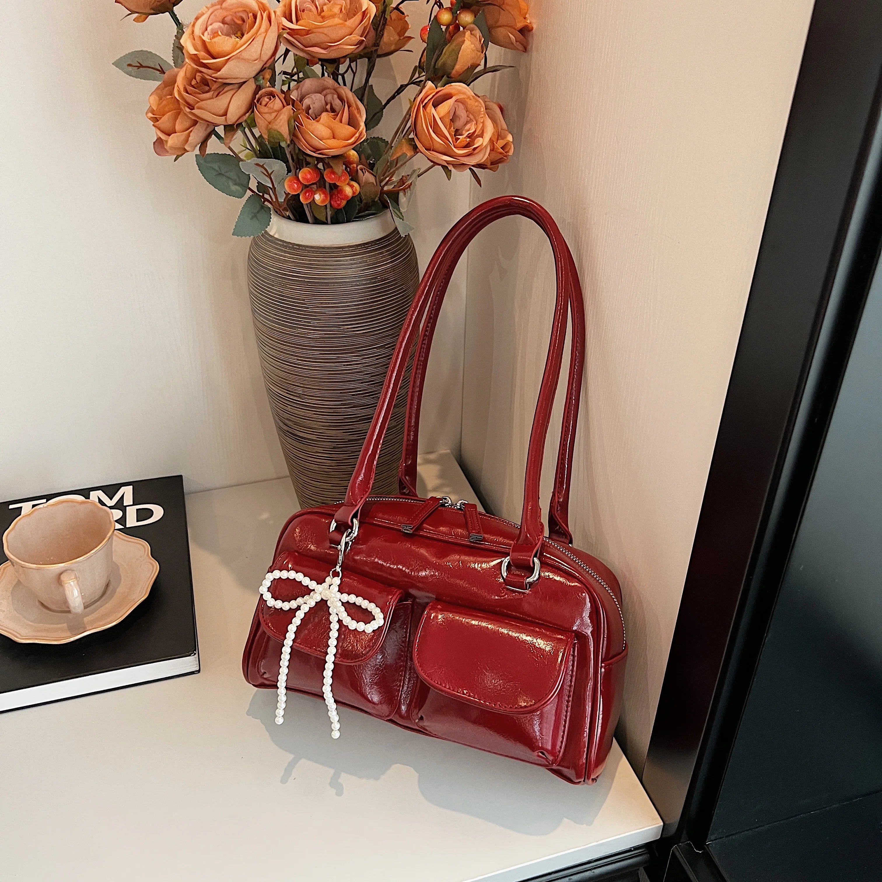 Vintage Burgundy Bow Handbag