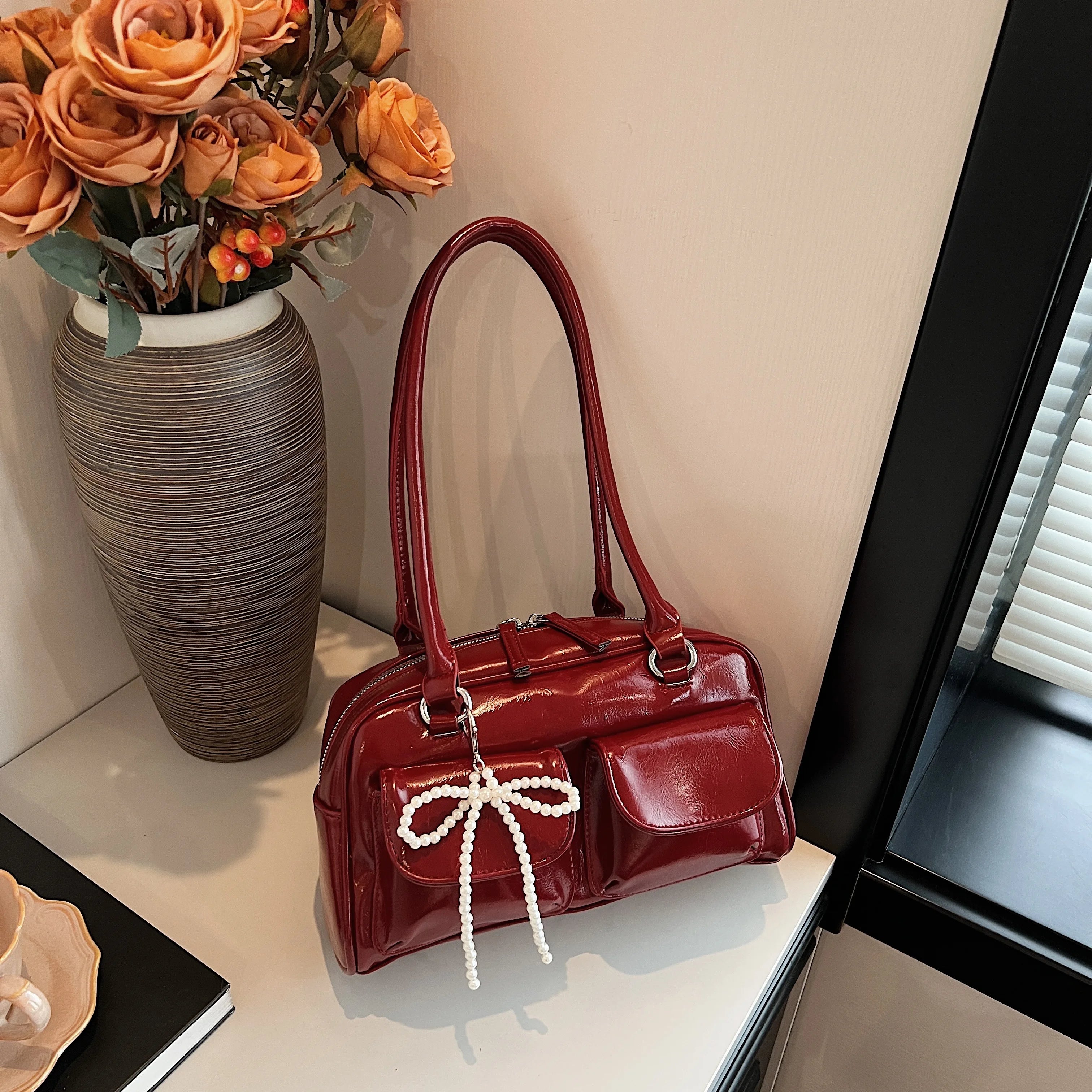 Vintage Burgundy Bow Handbag