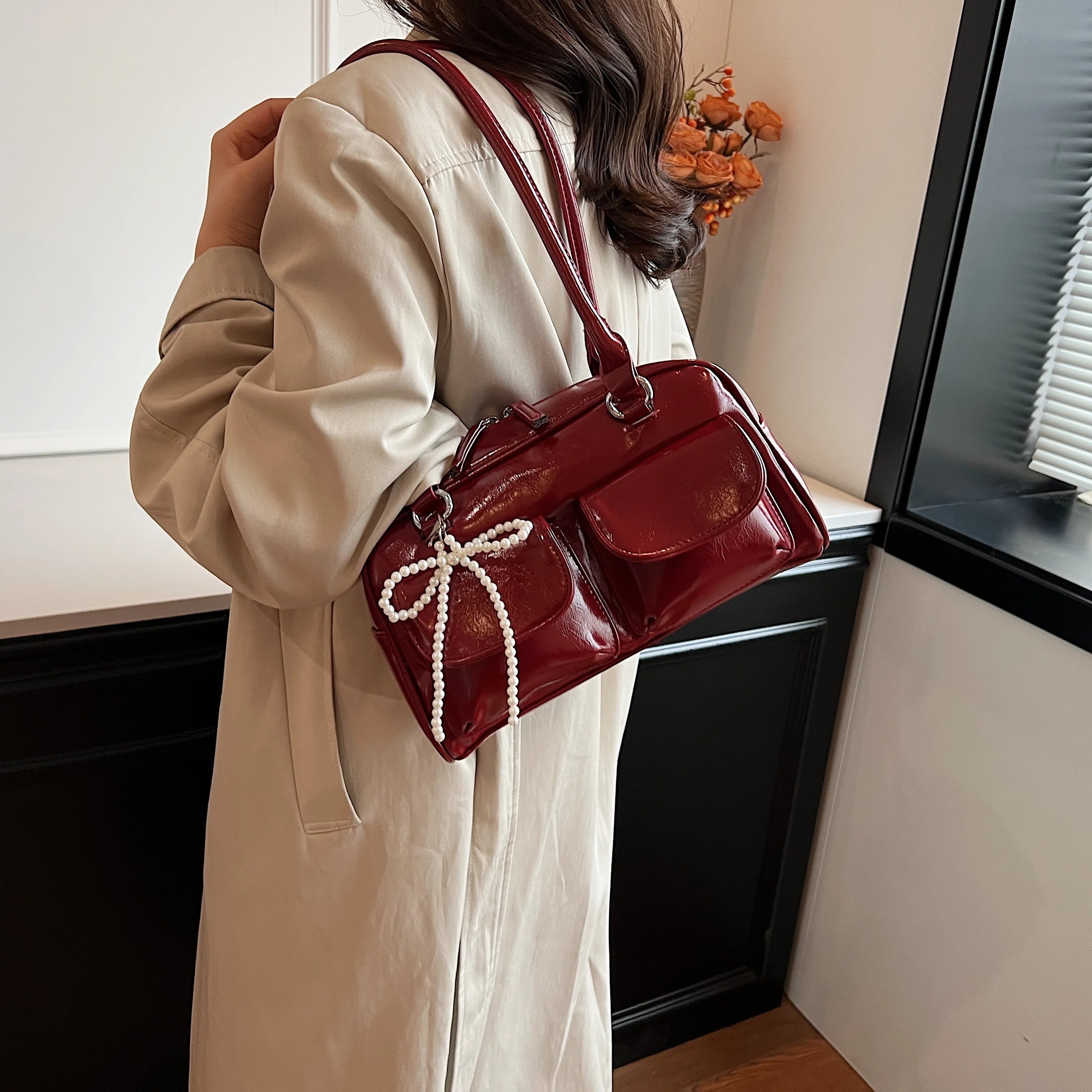 Vintage Burgundy Bow Handbag