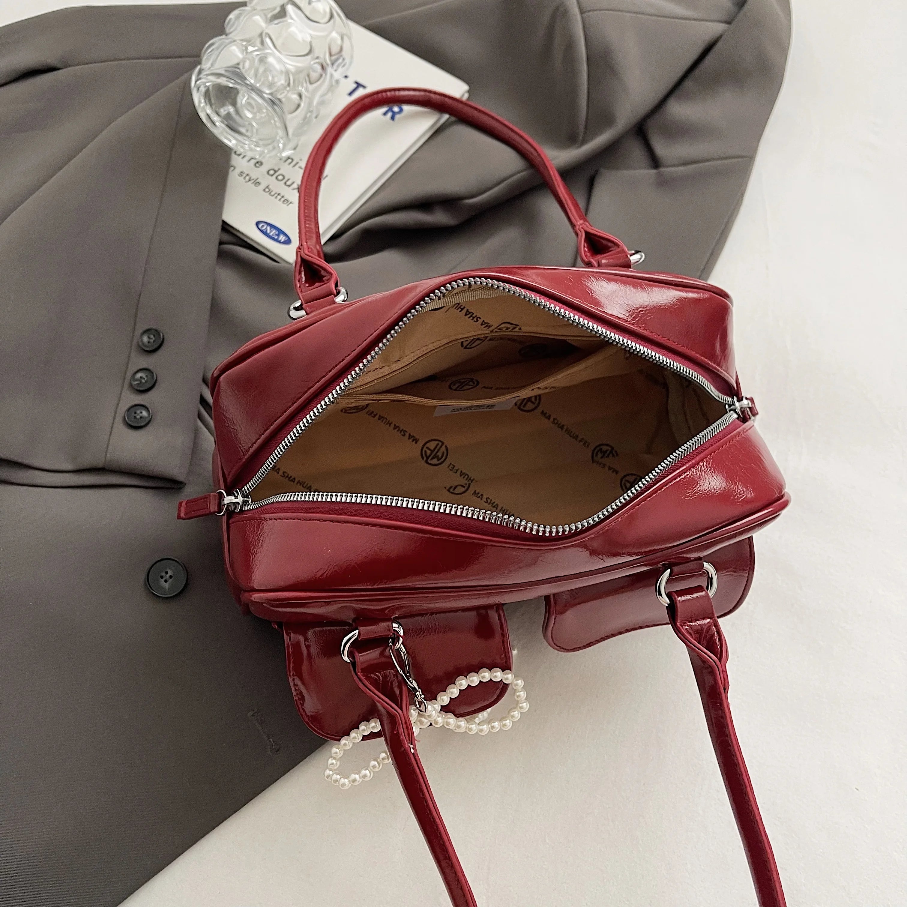 Vintage Burgundy Bow Handbag