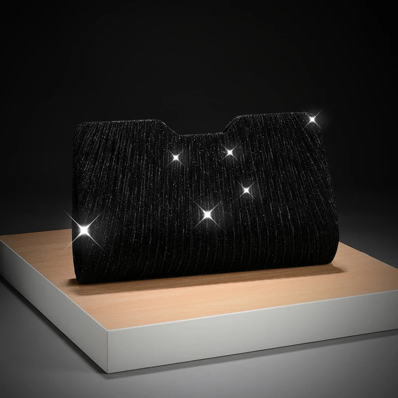 Pleated Glitter Clutch – Sparkling Evening Bag for Women