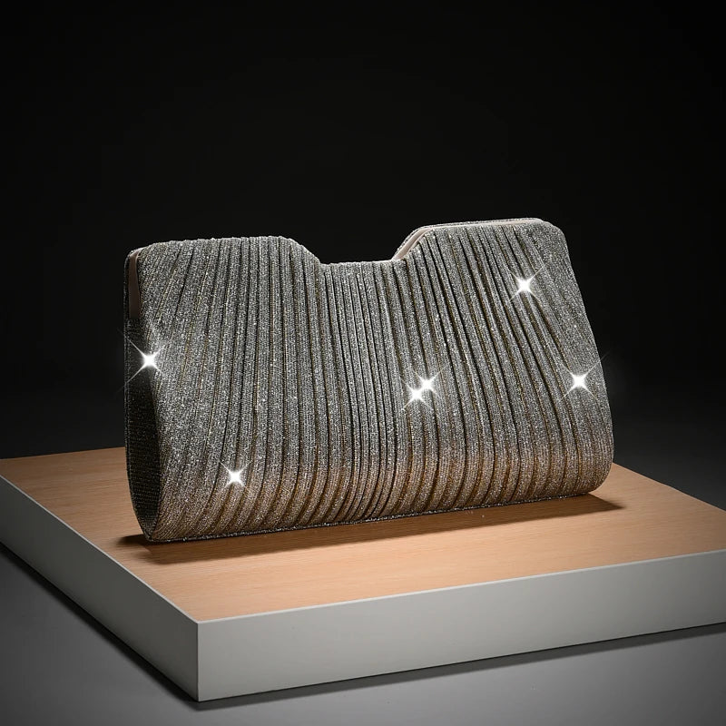 Pleated Glitter Clutch – Sparkling Evening Bag for Women