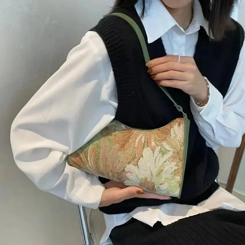 Oil Painting Shoulder Bag – Artistic Mini Tote for Women