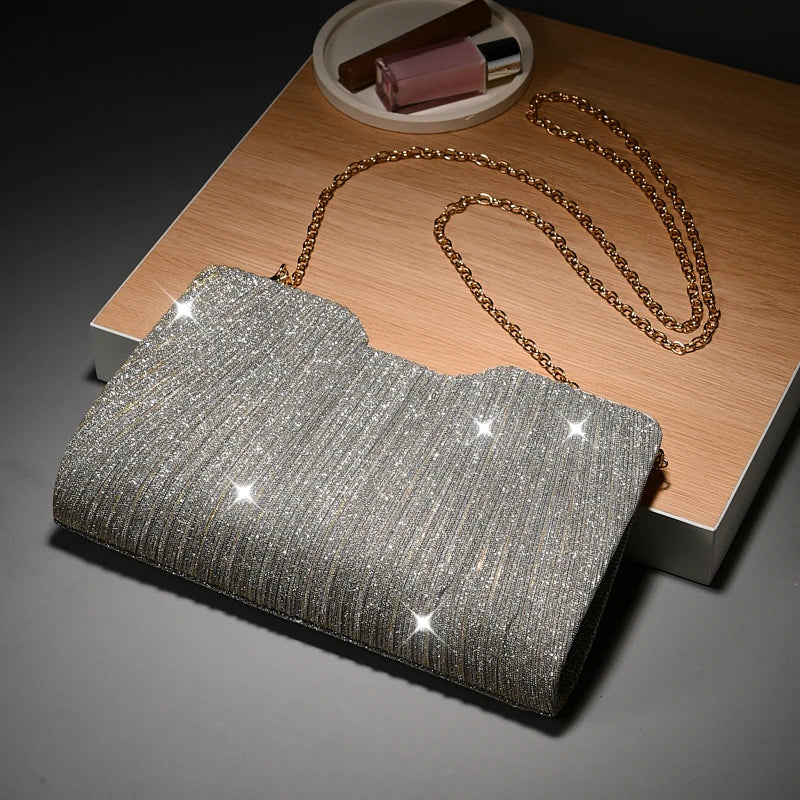 Pleated Glitter Clutch – Sparkling Evening Bag for Women