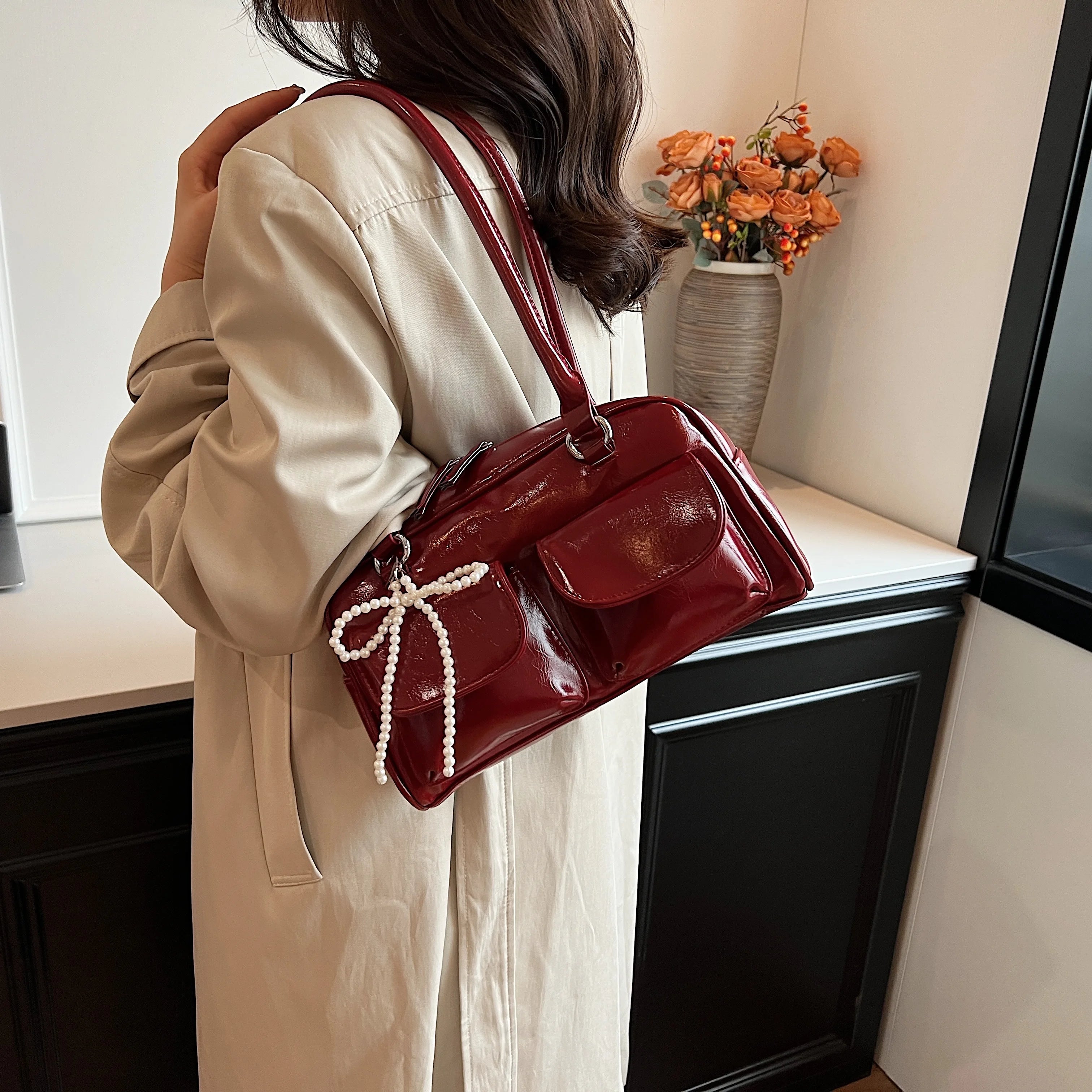 Vintage Burgundy Bow Handbag