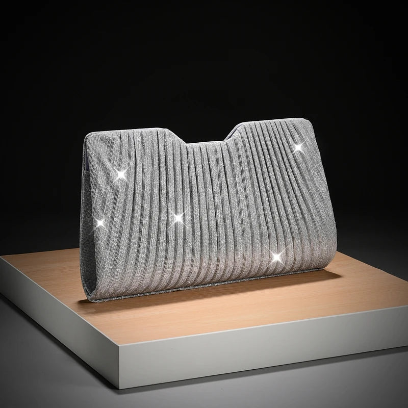Pleated Glitter Clutch – Sparkling Evening Bag for Women