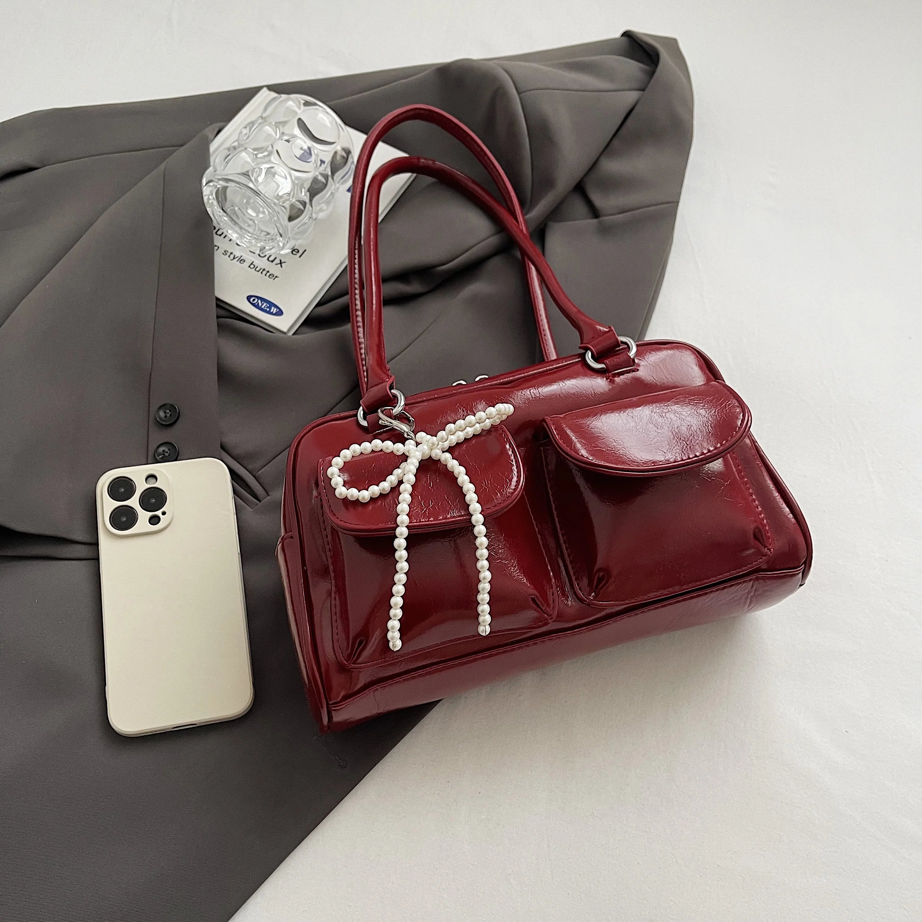 Vintage Burgundy Bow Handbag