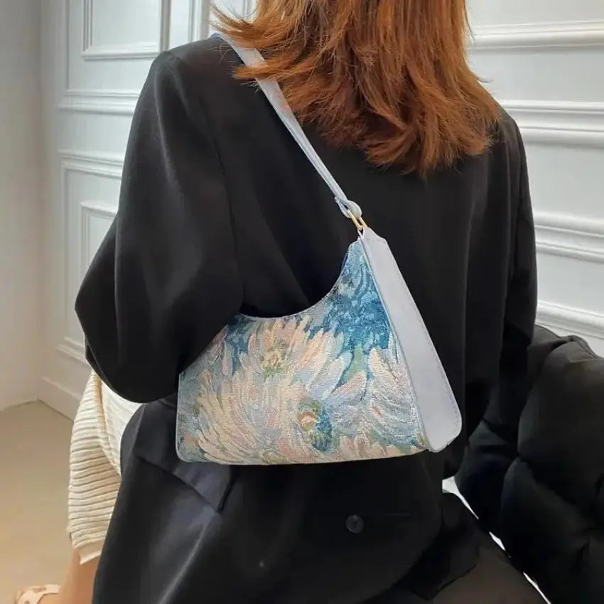 Oil Painting Shoulder Bag – Artistic Mini Tote for Women