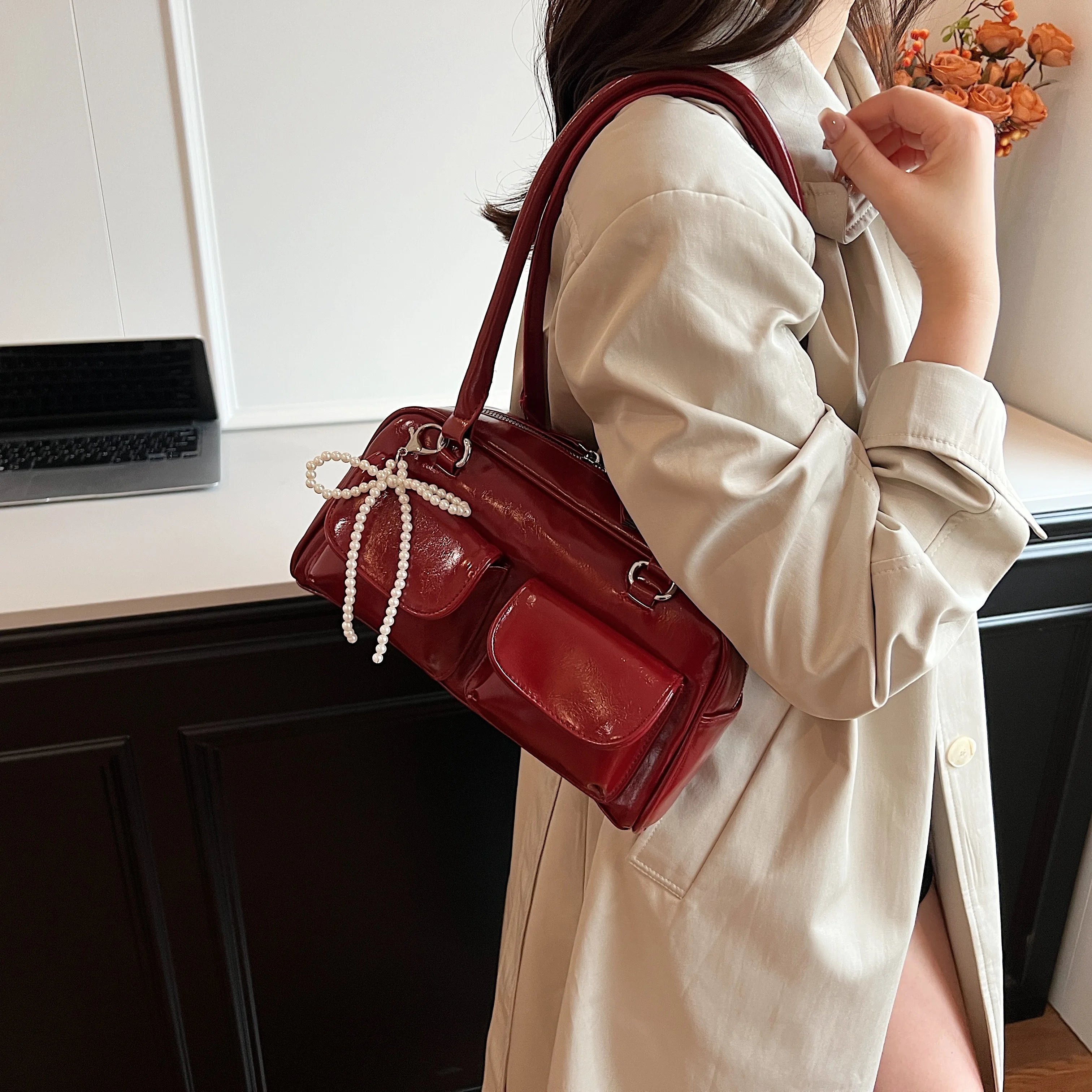 Vintage Burgundy Bow Handbag