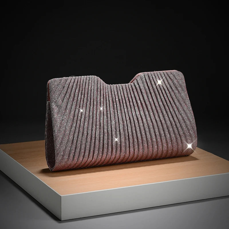 Pleated Glitter Clutch – Sparkling Evening Bag for Women