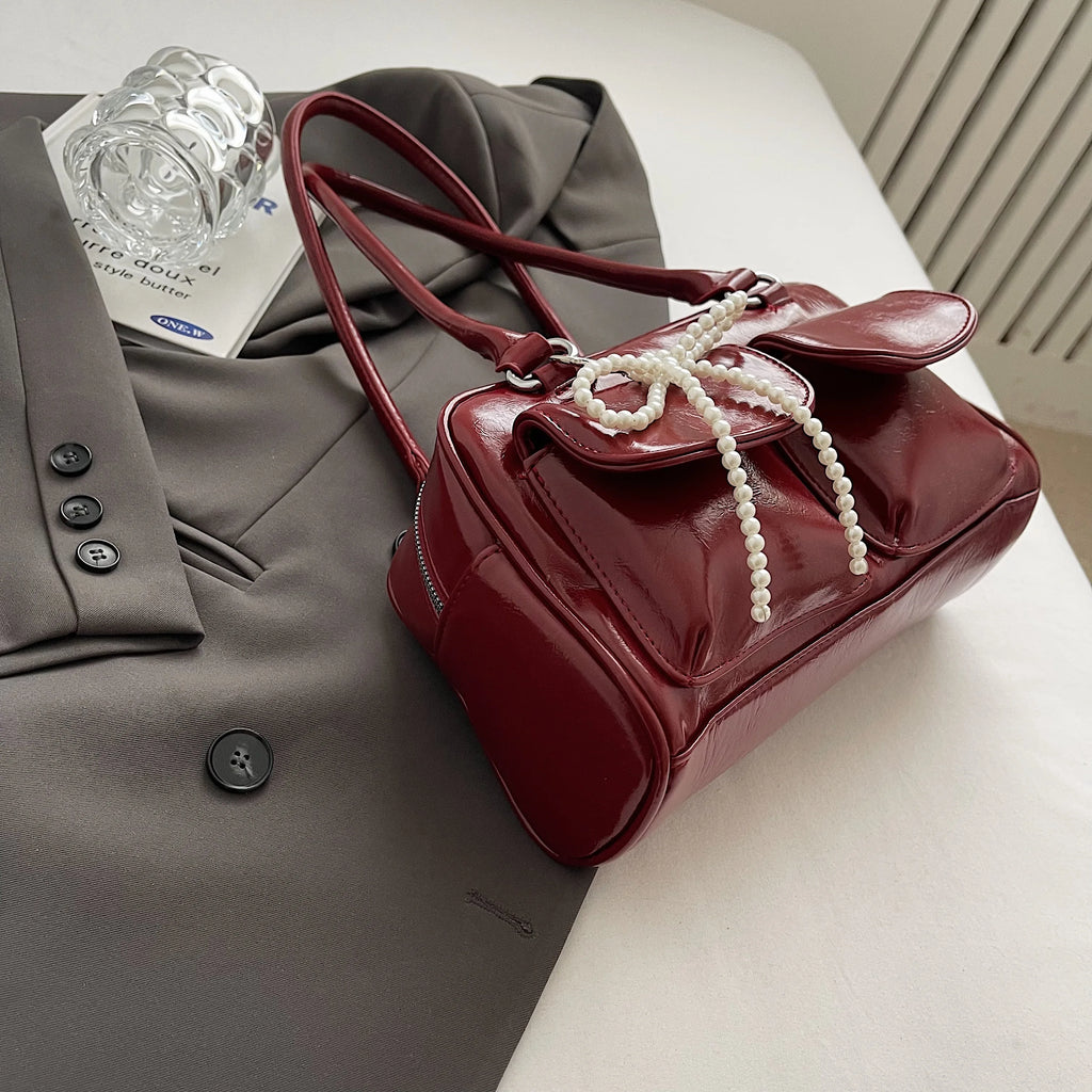 Vintage Burgundy Bow Handbag