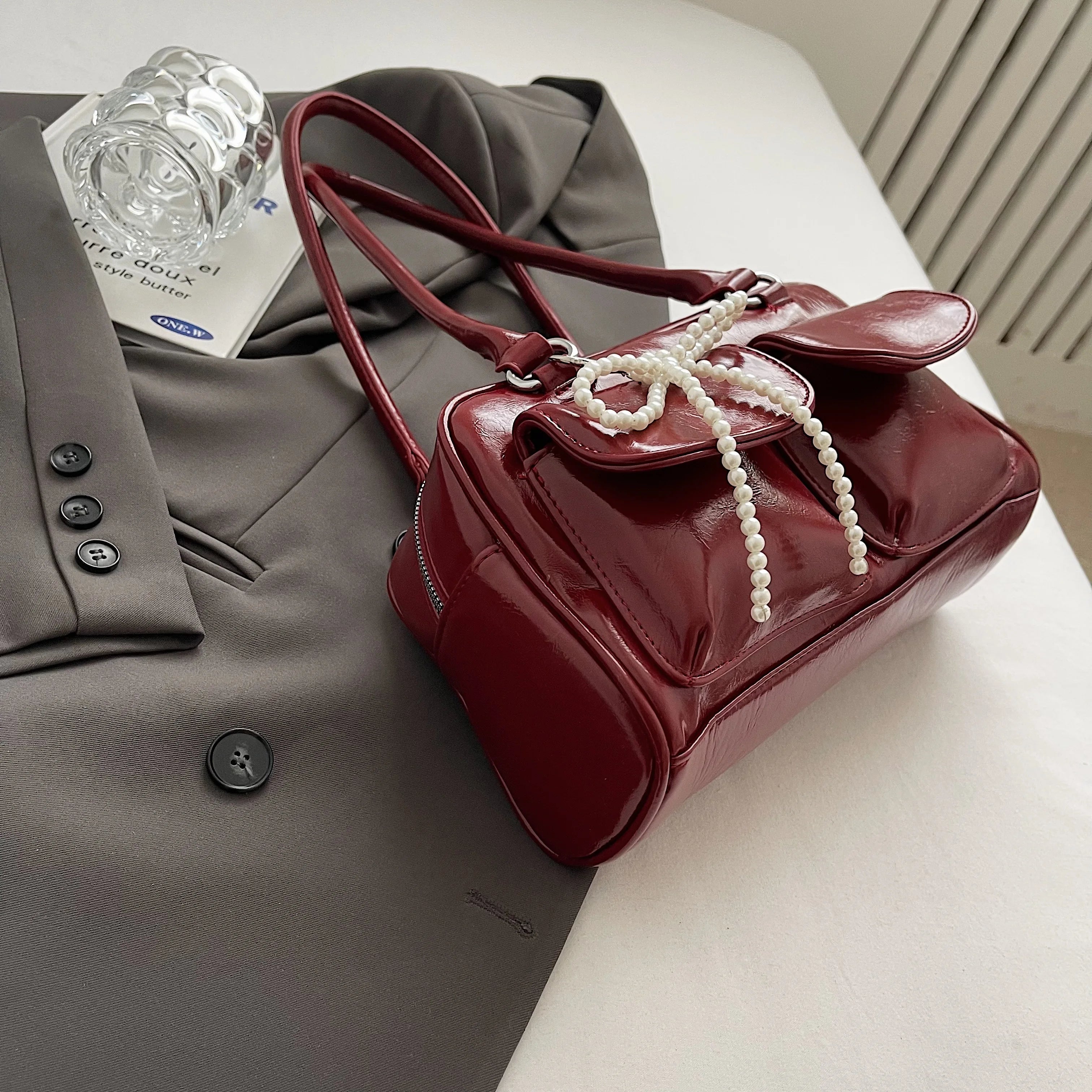 Vintage Burgundy Bow Handbag