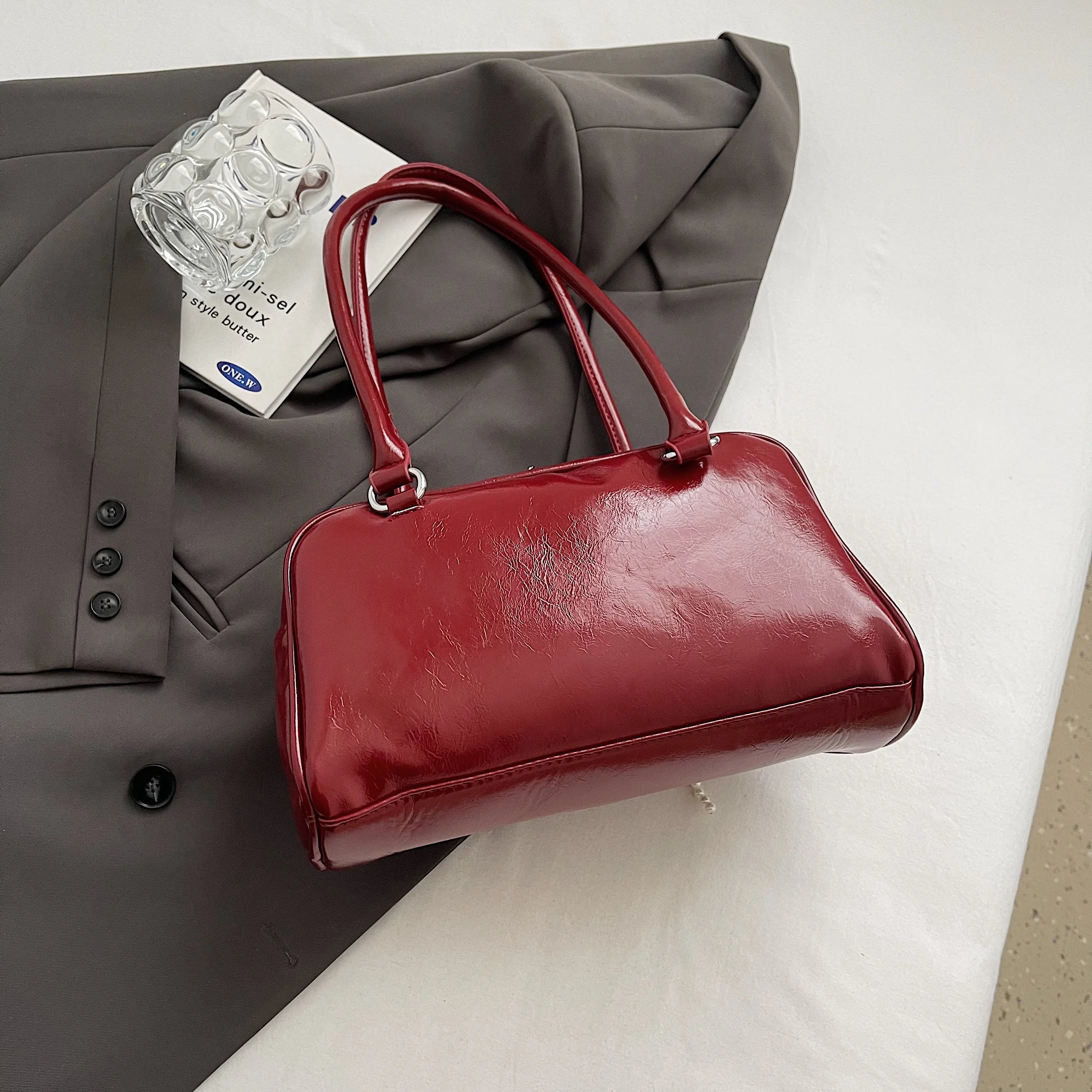 Vintage Burgundy Bow Handbag